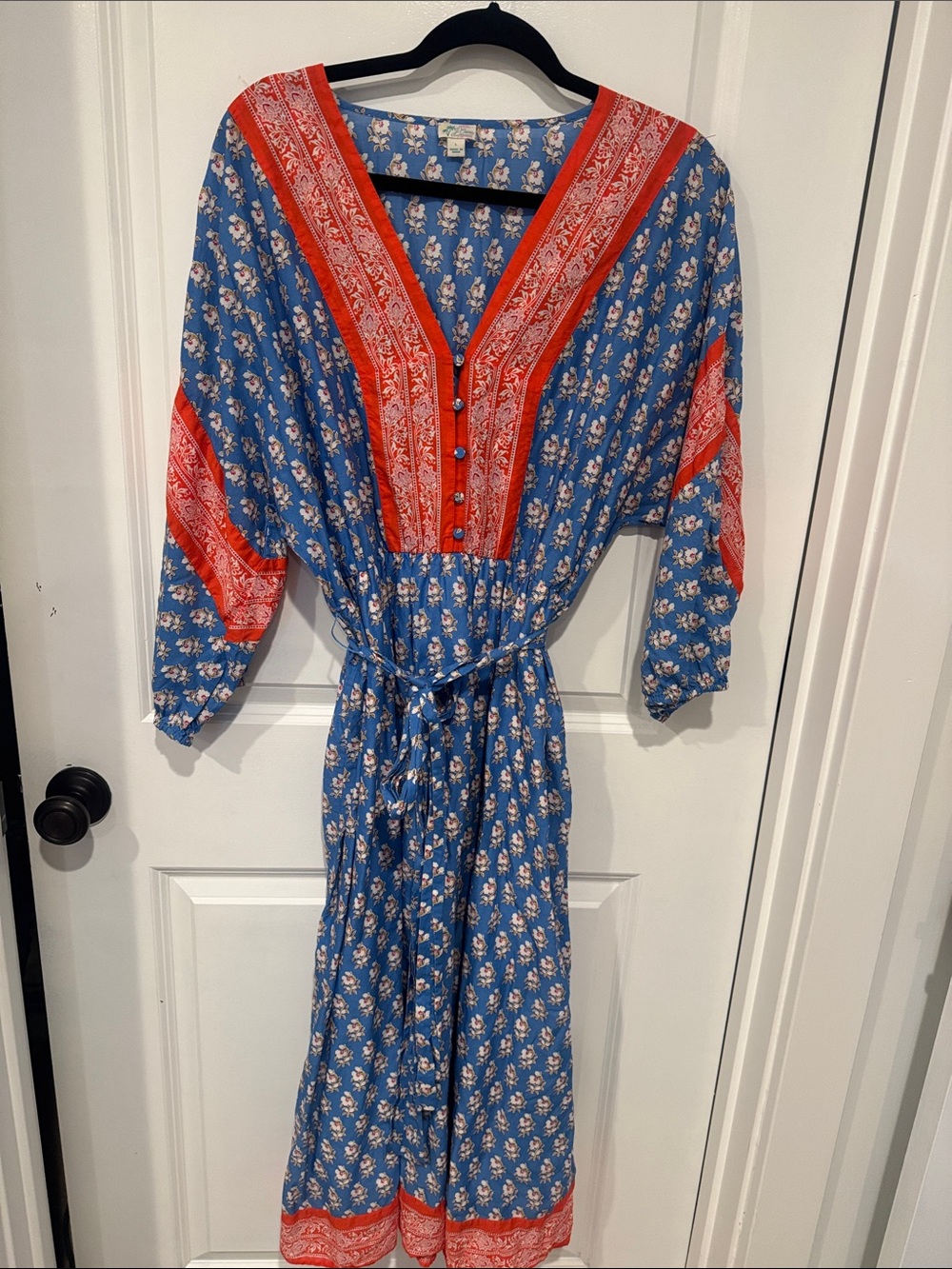 J. Crew original beachwear dress Blue & orangey red indian print
